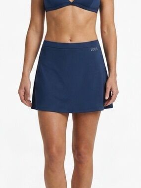 Loco Boutique Hawaii Women's Swim Skort Navy Blue A-Line Rhinestone Logo No Tag